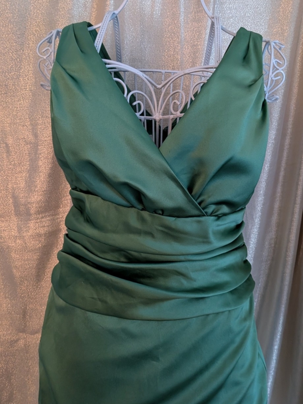 Davids Bridal Strapless Emerald Green Ruched Waist Evening Dress, SIZE 14